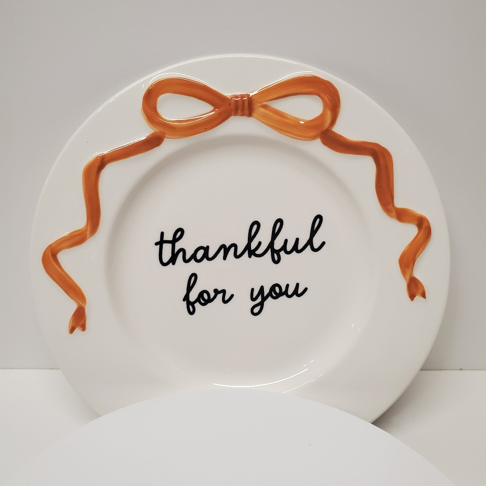 Decorative Plate with Orange Bow Thankful To You Design Set Of 2